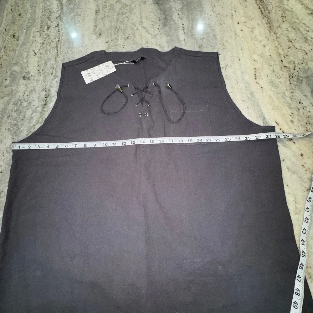 NWT Coofandy Women's 3XL‎ Gray Cotton Sleeveless Lace Up